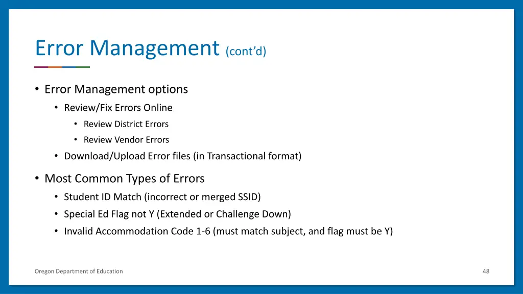 error management cont d