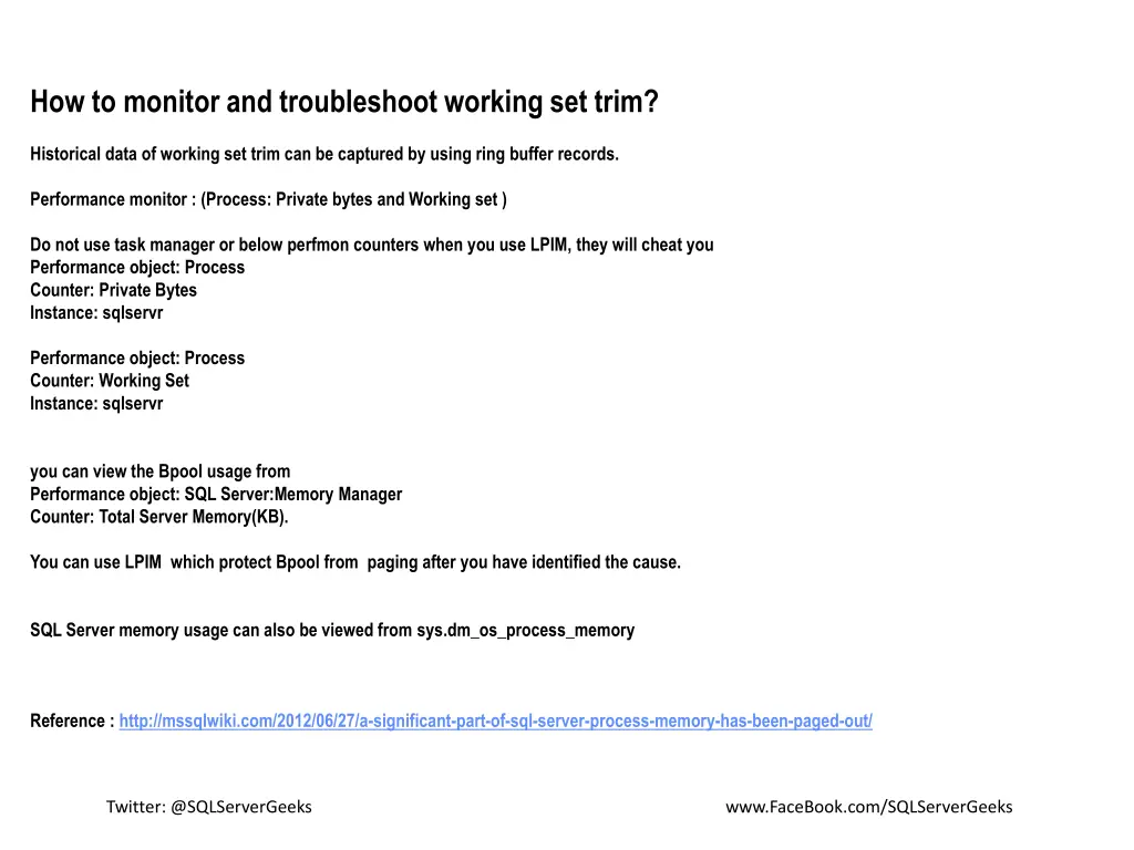 how to monitor and troubleshoot working set trim