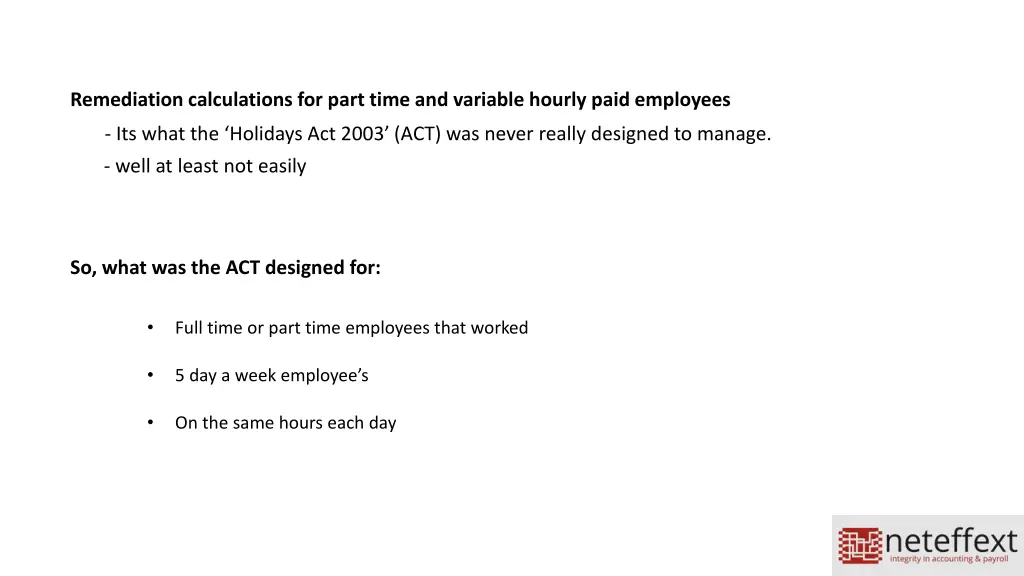 remediation calculations for part time