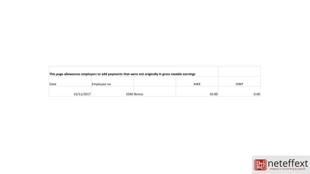 this page allowances employers to add payments