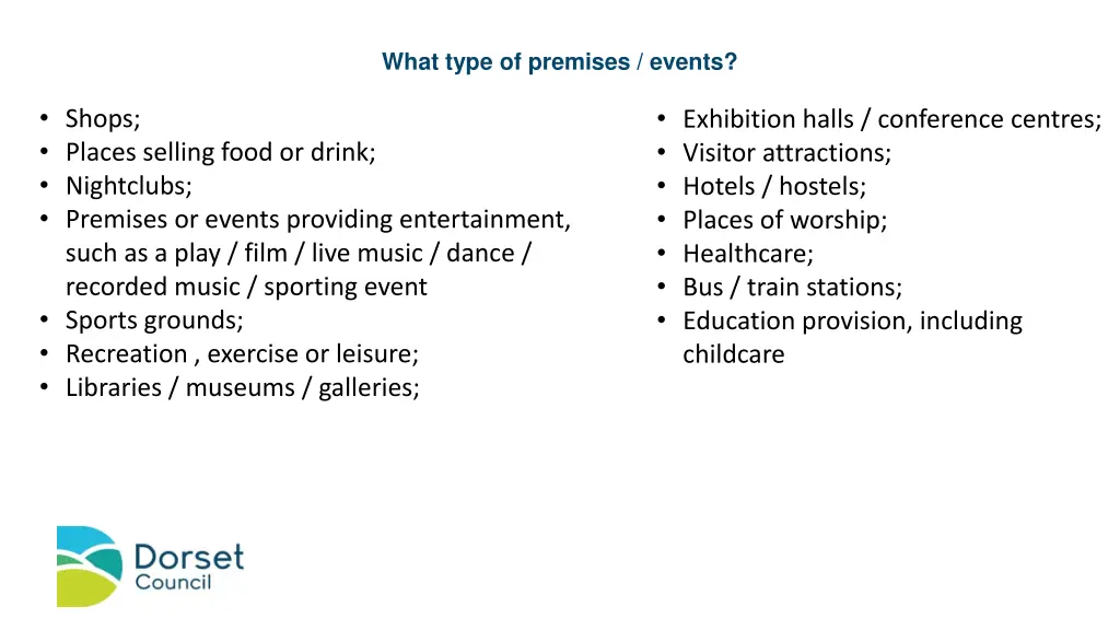 what type of premises events