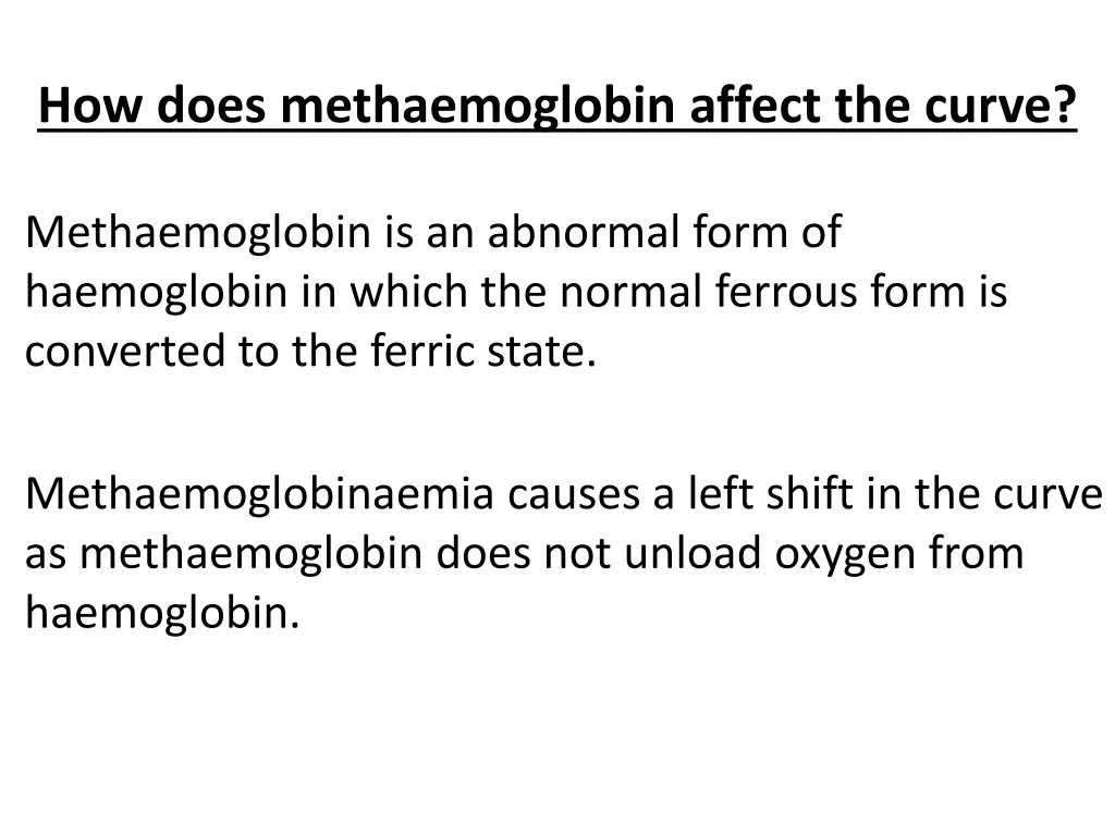 how does methaemoglobin affect the curve