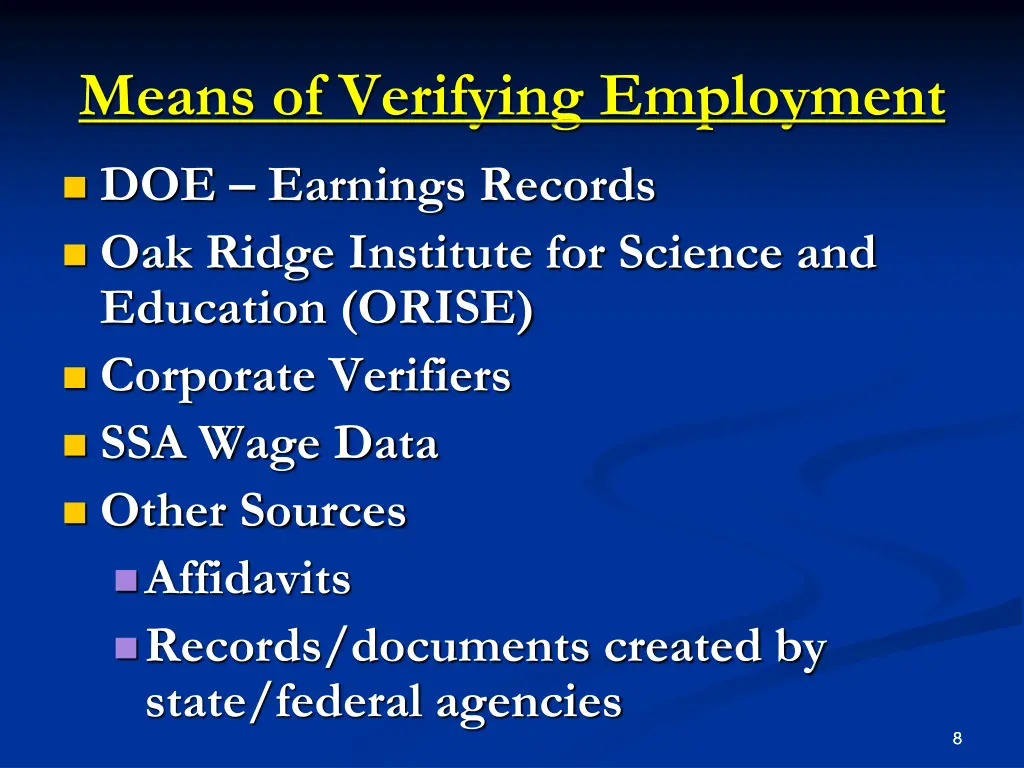 means of verifying employment