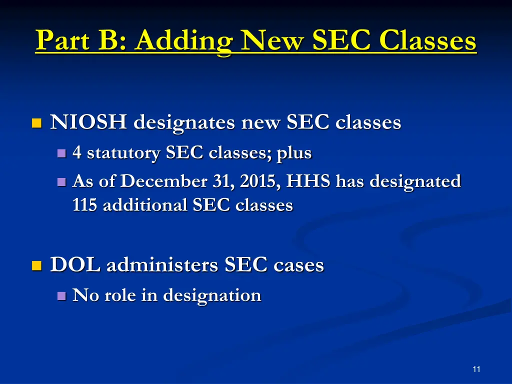 part b adding new sec classes