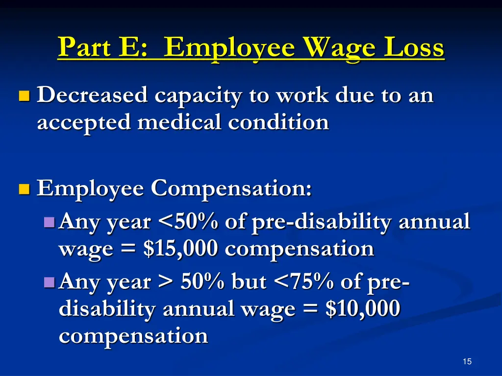 part e employee wage loss