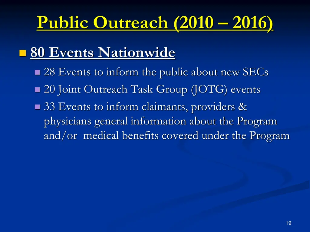 public outreach 2010 2016