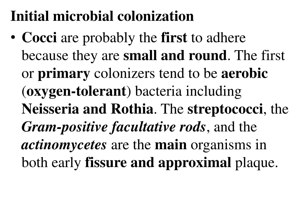 initial microbial colonization cocci are probably