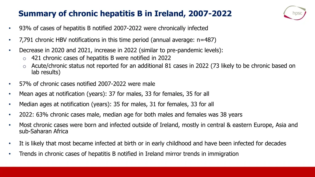 summary of chronic hepatitis b in ireland 2007