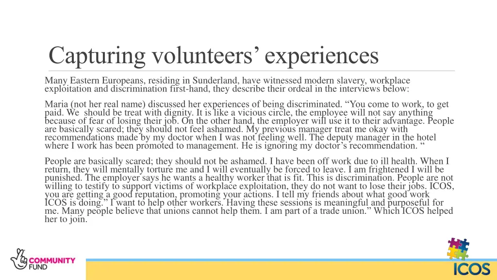 capturing volunteers experiences