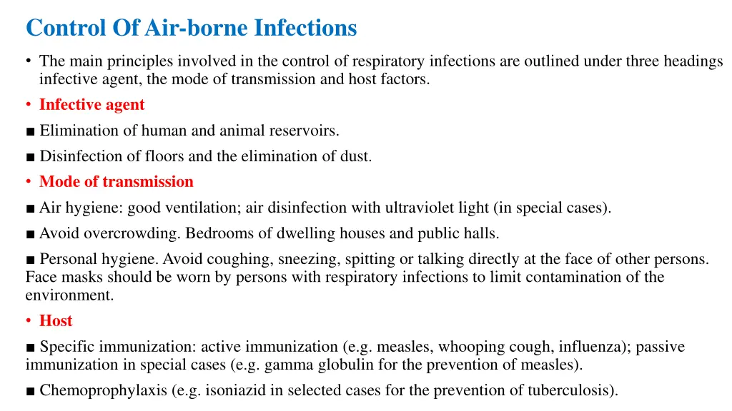 control of air borne infections