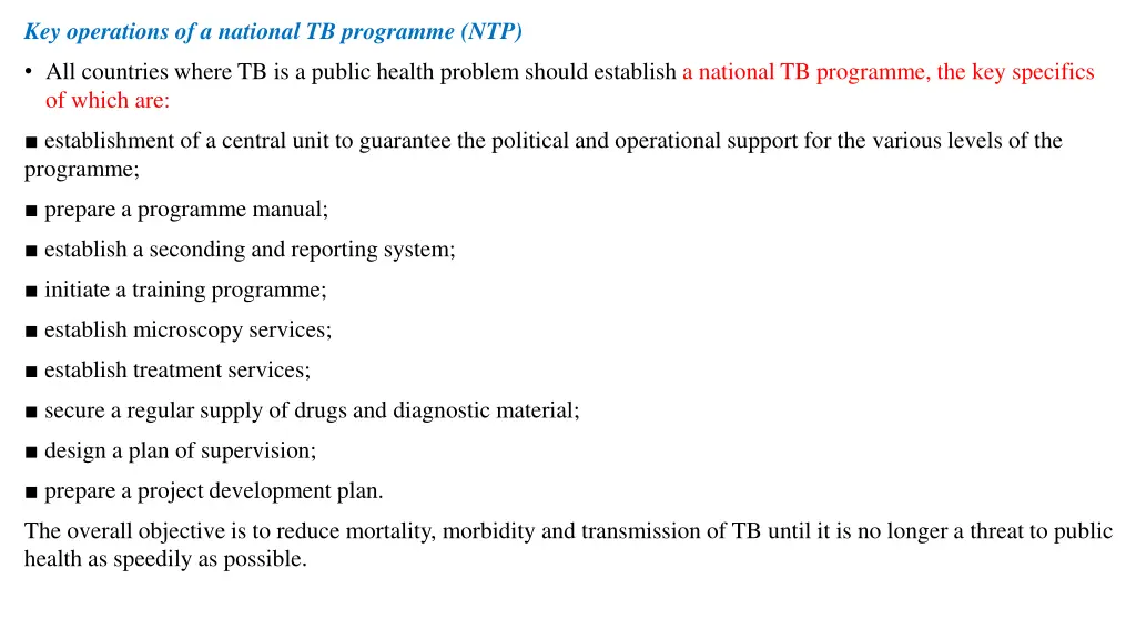 key operations of a national tb programme ntp