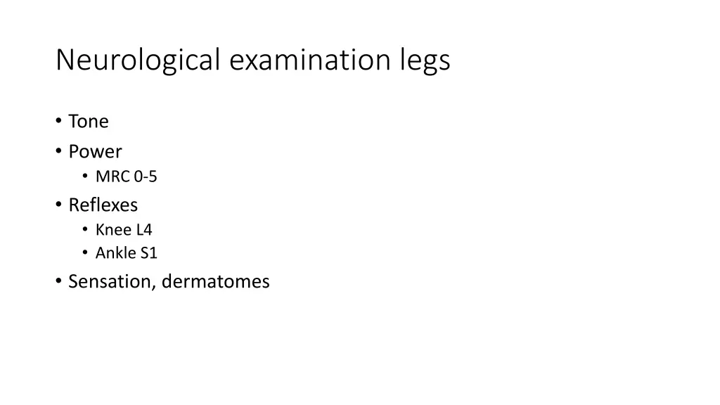 neurological examination legs