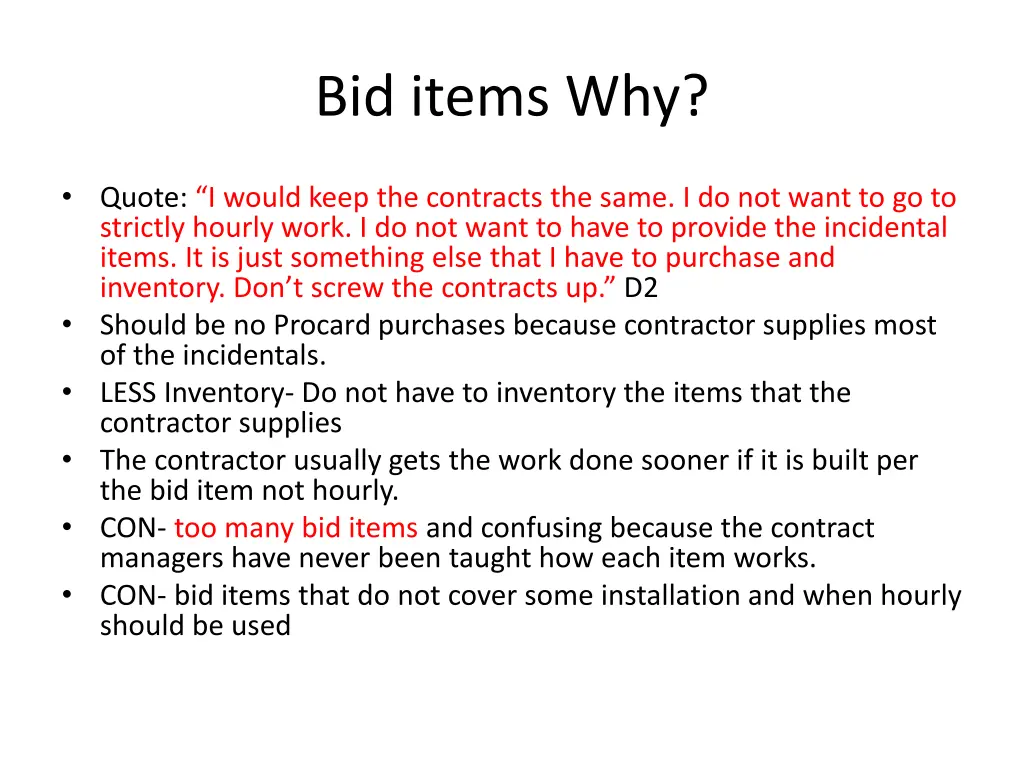 bid items why