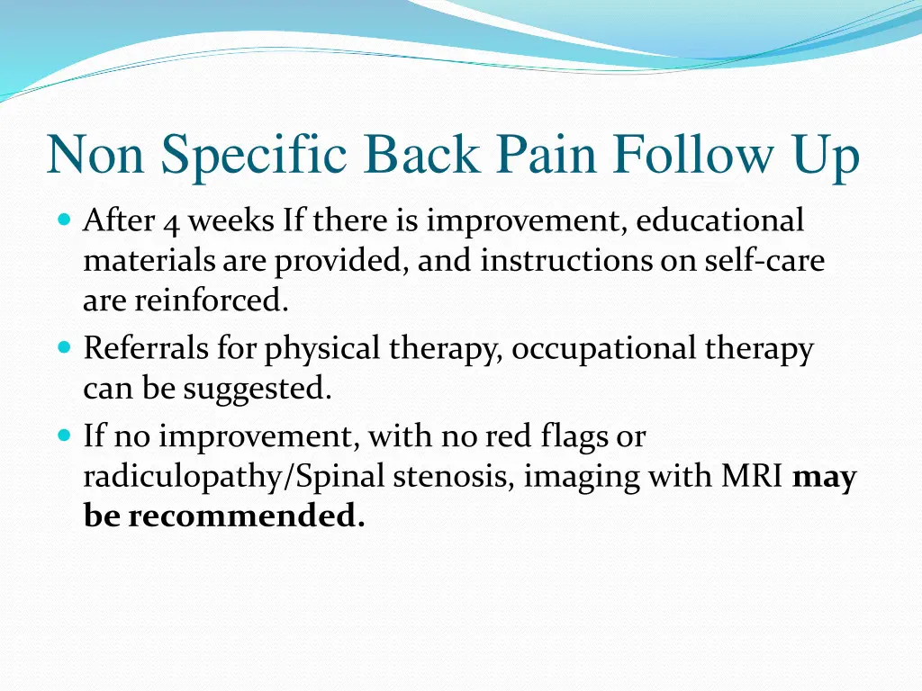 non specific back pain follow up