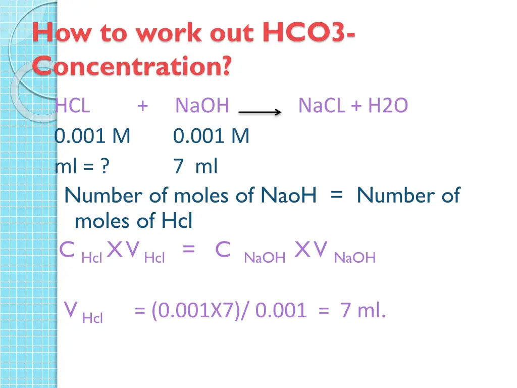 how to work out hco3 concentration