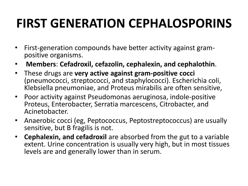 first generation cephalosporins