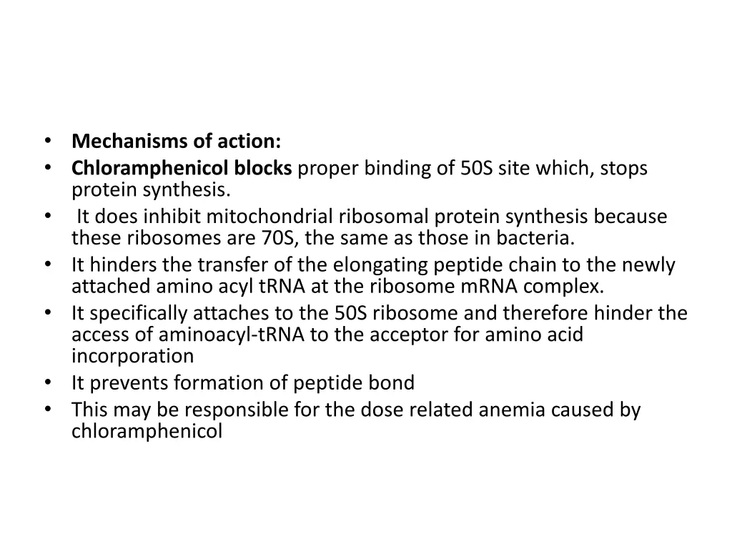 mechanisms of action chloramphenicol blocks