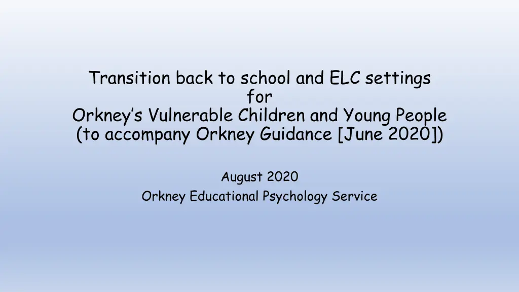 transition back to school and elc settings