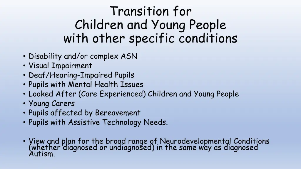 transition for children and young people with