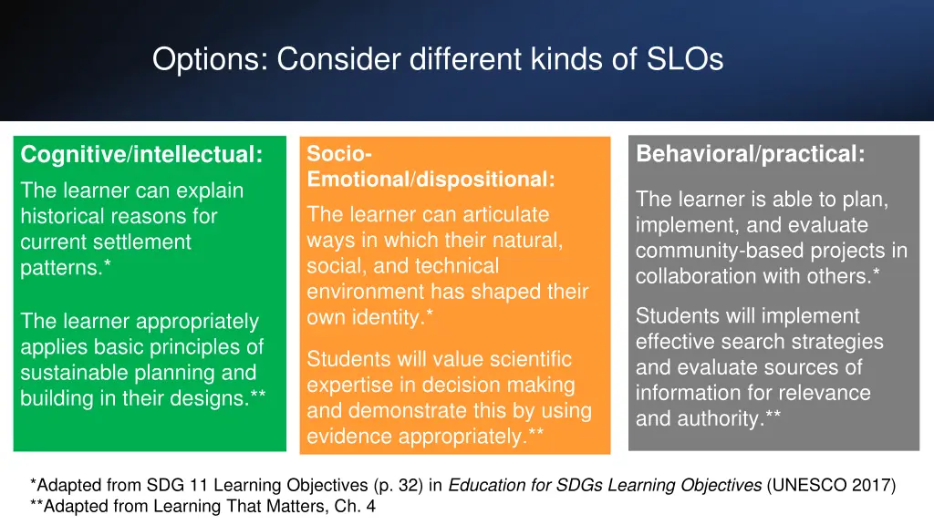 options consider different kinds of slos