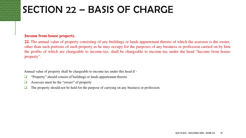 section 22 basis of charge