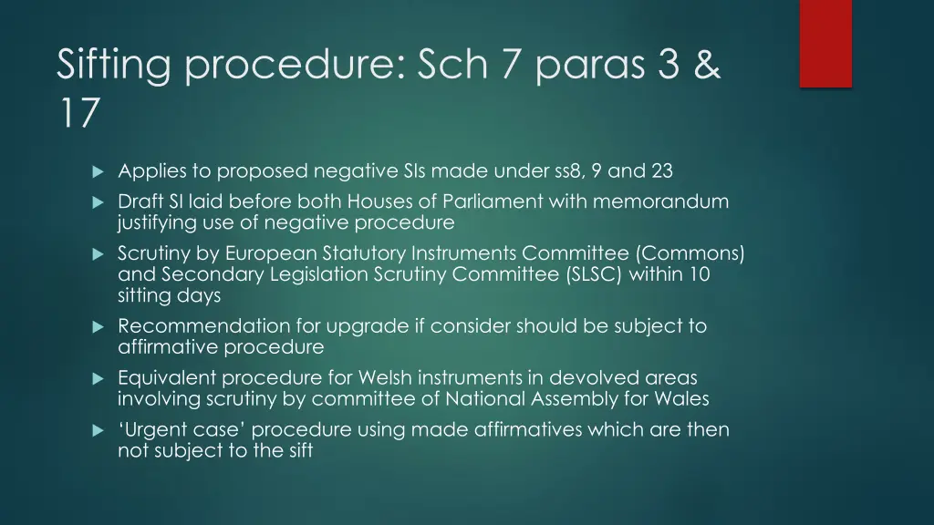 sifting procedure sch 7 paras 3 17