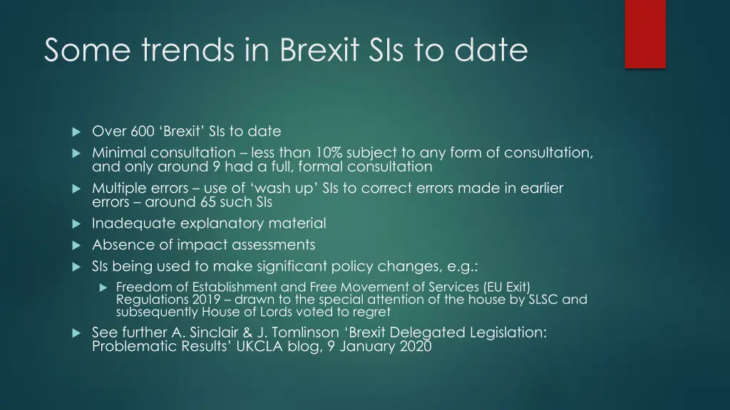 some trends in brexit sis to date