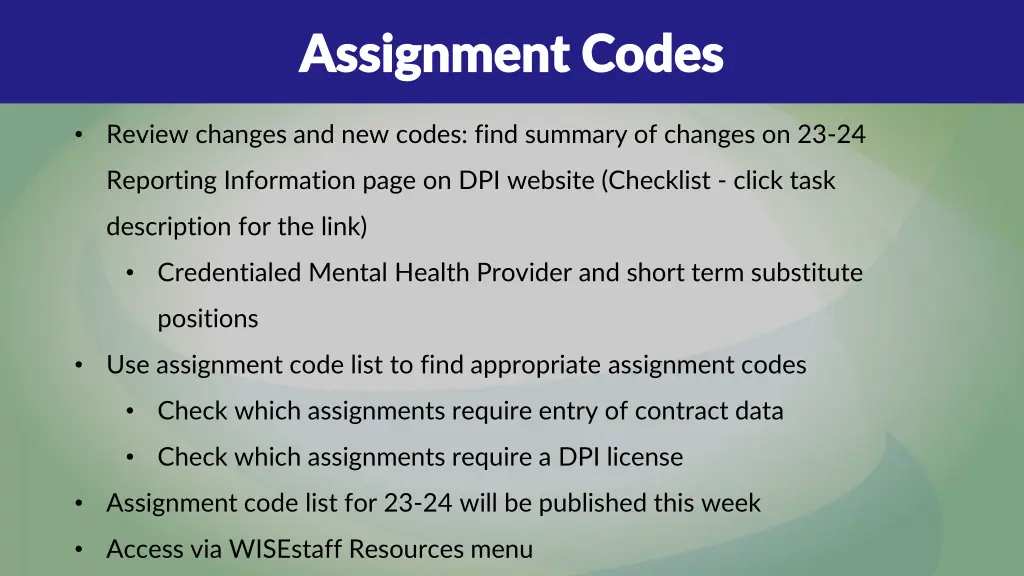 assignment codes assignment codes