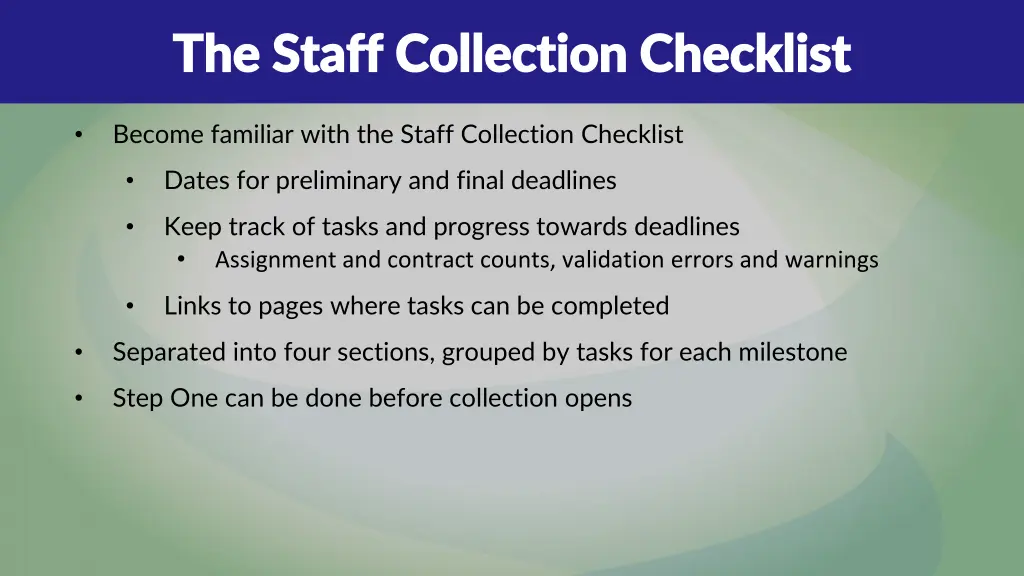 the staff collection checklist the staff