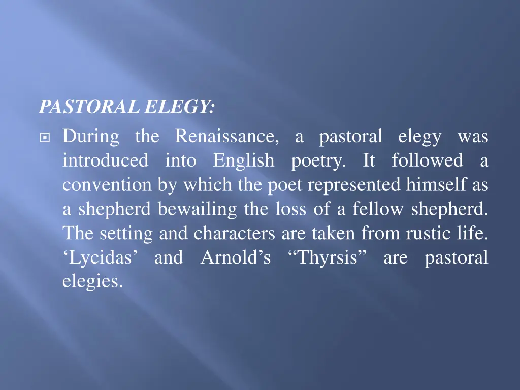 pastoral elegy during the renaissance a pastoral