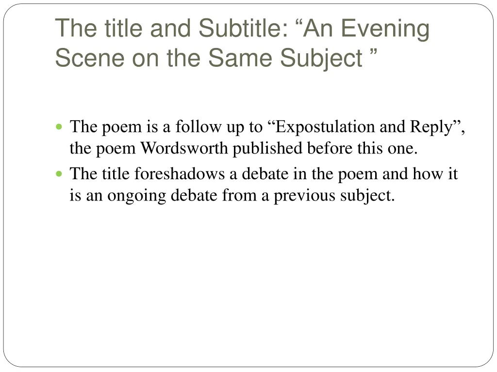 the title and subtitle an evening scene