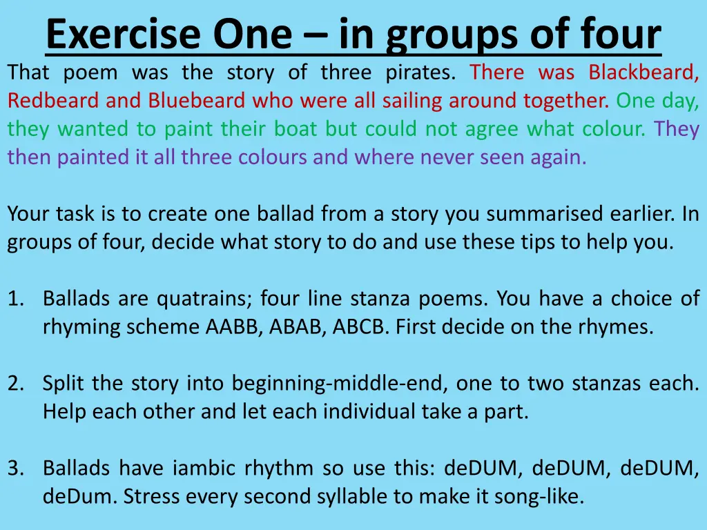 exercise one in groups of four that poem