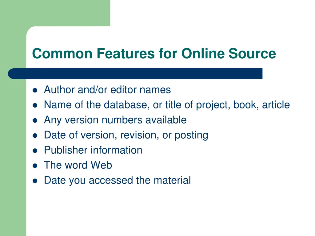 common features for online source