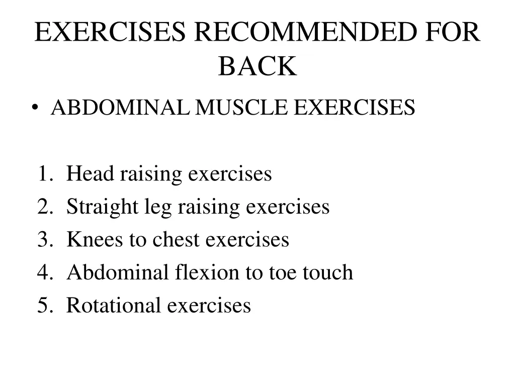 exercises recommended for back