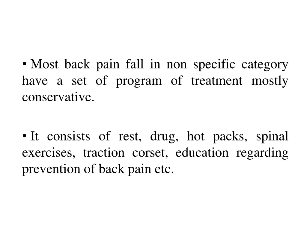 most back pain fall in non specific category have