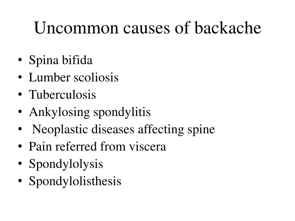 uncommon causes of backache