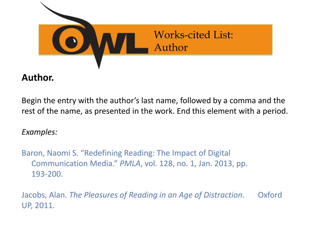 works cited list author