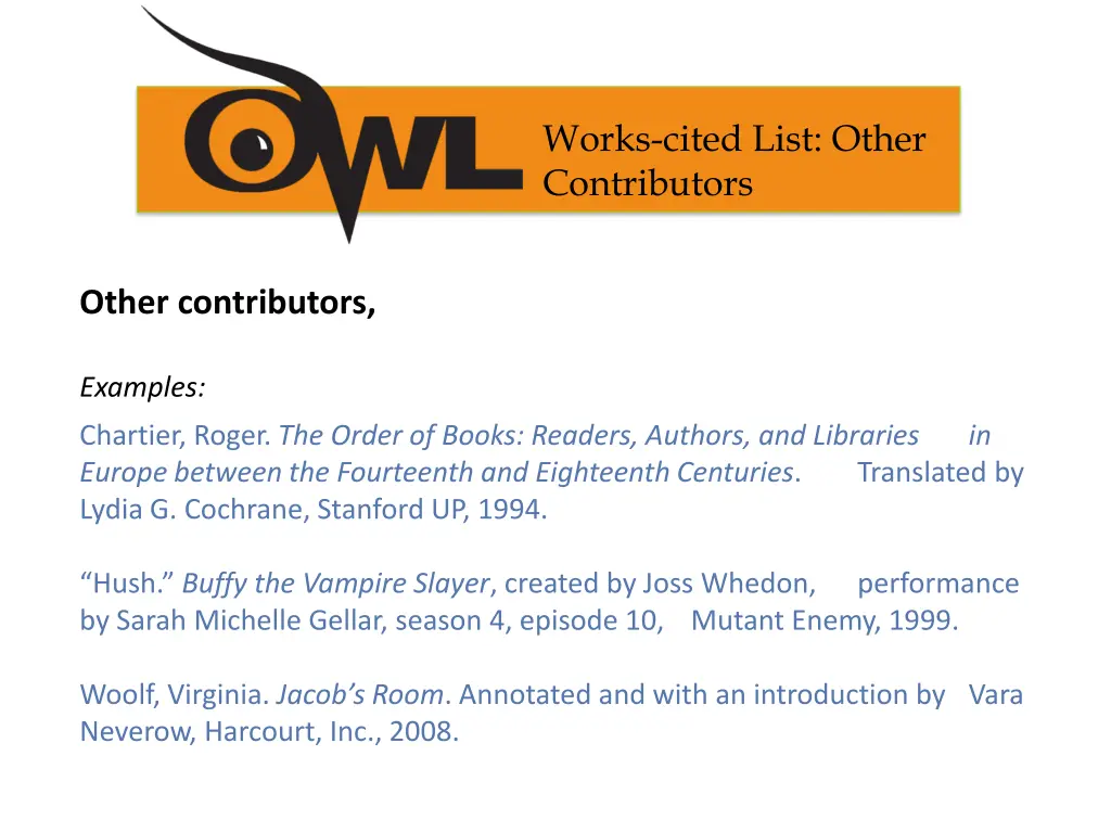 works cited list other contributors