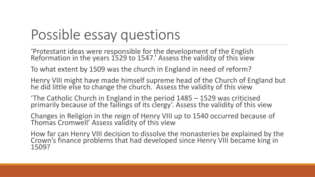 possible essay questions