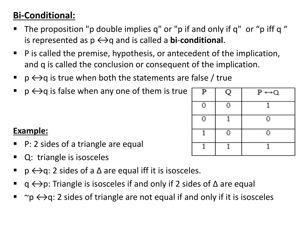 bi conditional the proposition p double implies