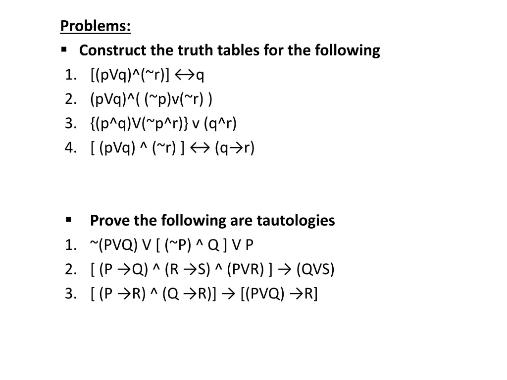 problems construct the truth tables