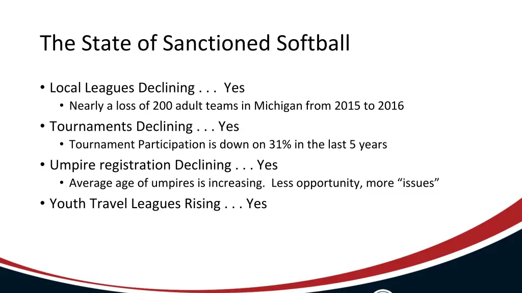 the state of sanctioned softball