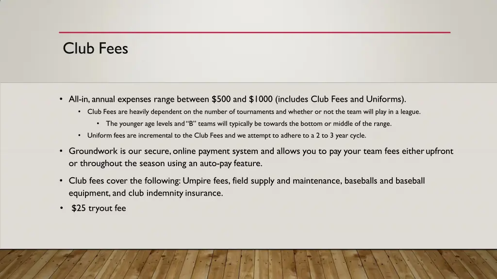 club fees