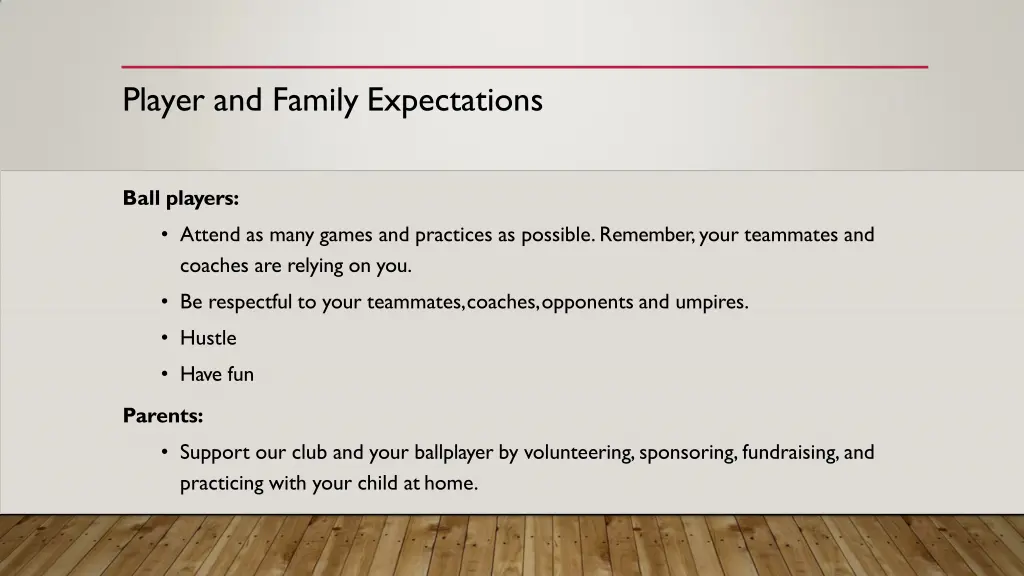 player and family expectations