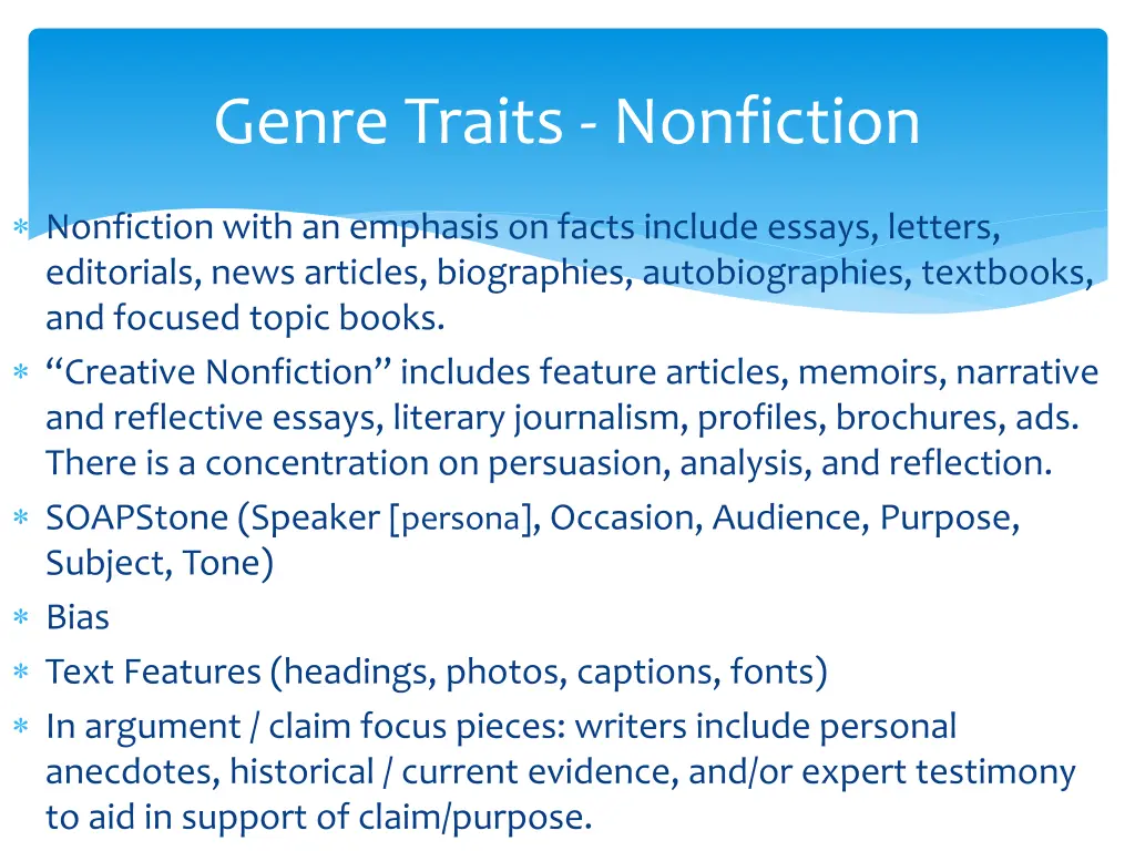 genre traits nonfiction