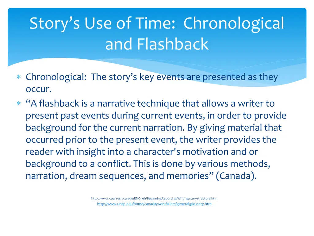 story s use of time chronological and flashback