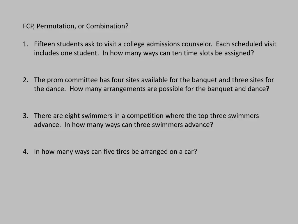 fcp permutation or combination