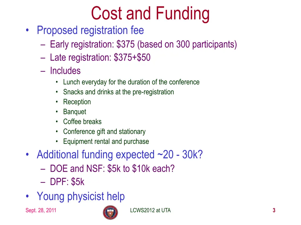 cost and funding