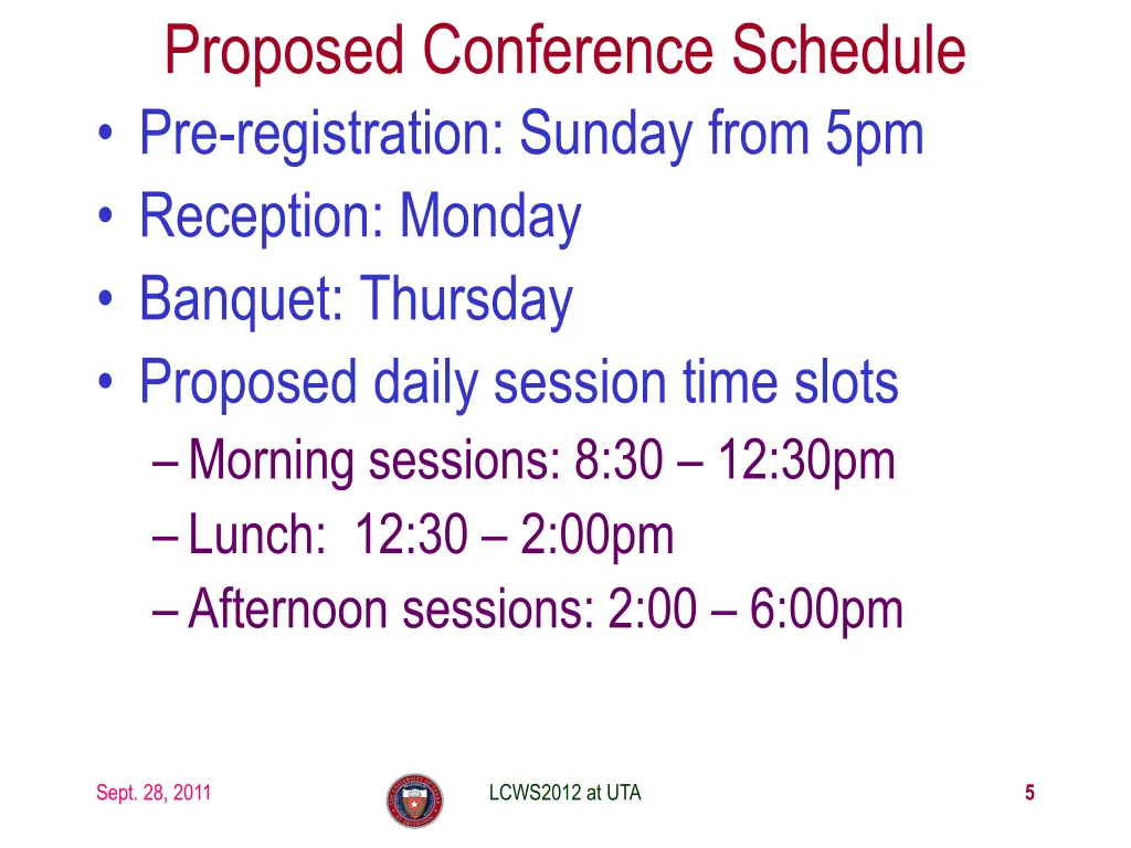 proposed conference schedule pre registration