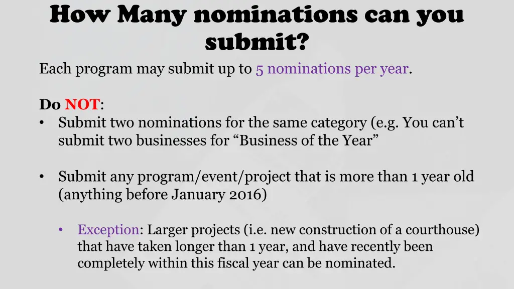 how many nominations can you submit each program